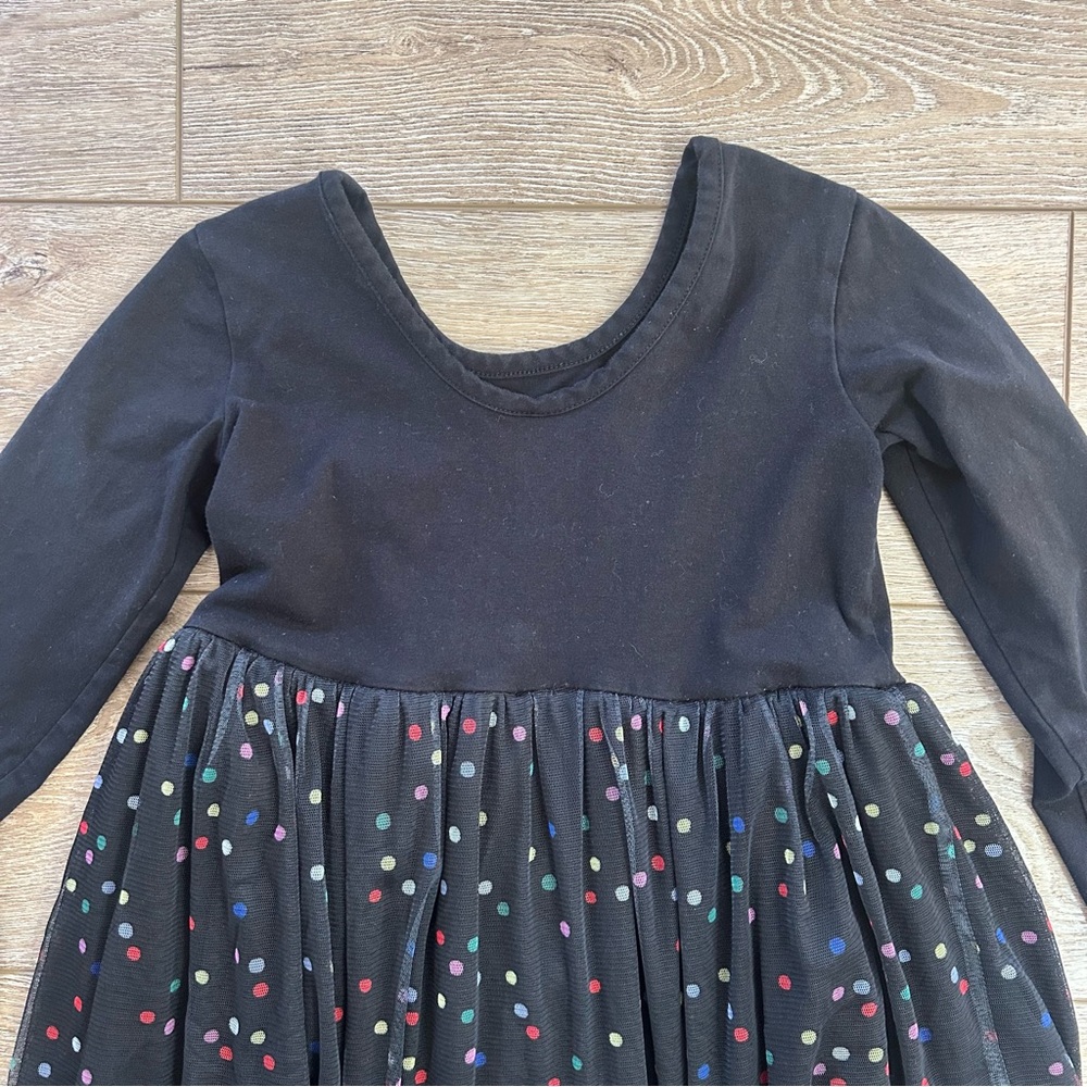 Hanna Andersson Black Tulle Confetti Long Sleeve Dress Girls Sz 8 Birthday Party - Picture 9 of 9